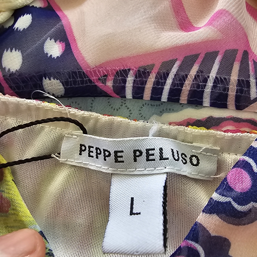 Peppe Peluso Boho Halter Dress L Bright Abstract Print Tiered Ruffle Summer - Picture 8 of 16